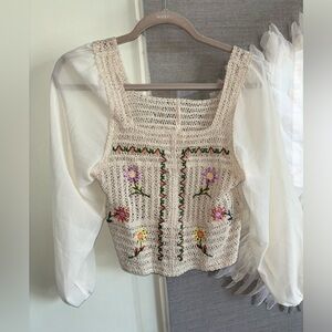 Knit top with sheer sleeves size M cropped